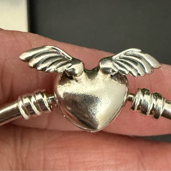 PANDORA 925 ALE Sterling Silver Winged Heart Always By Your side Bangle Bracelet - Picture 14 of 15